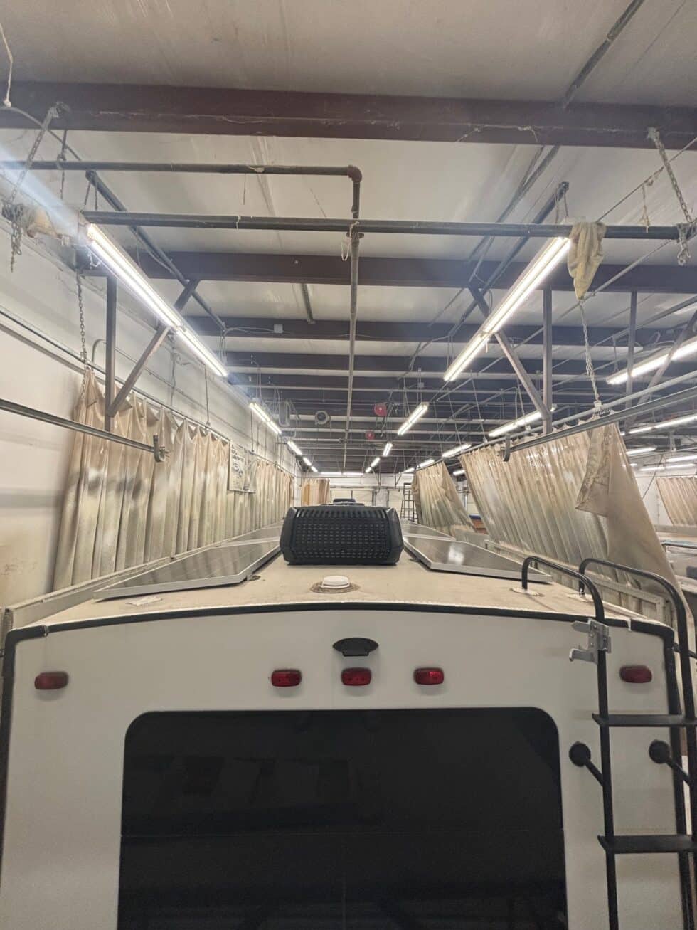 rv roof in Denton, tx shop before flexarmor applied