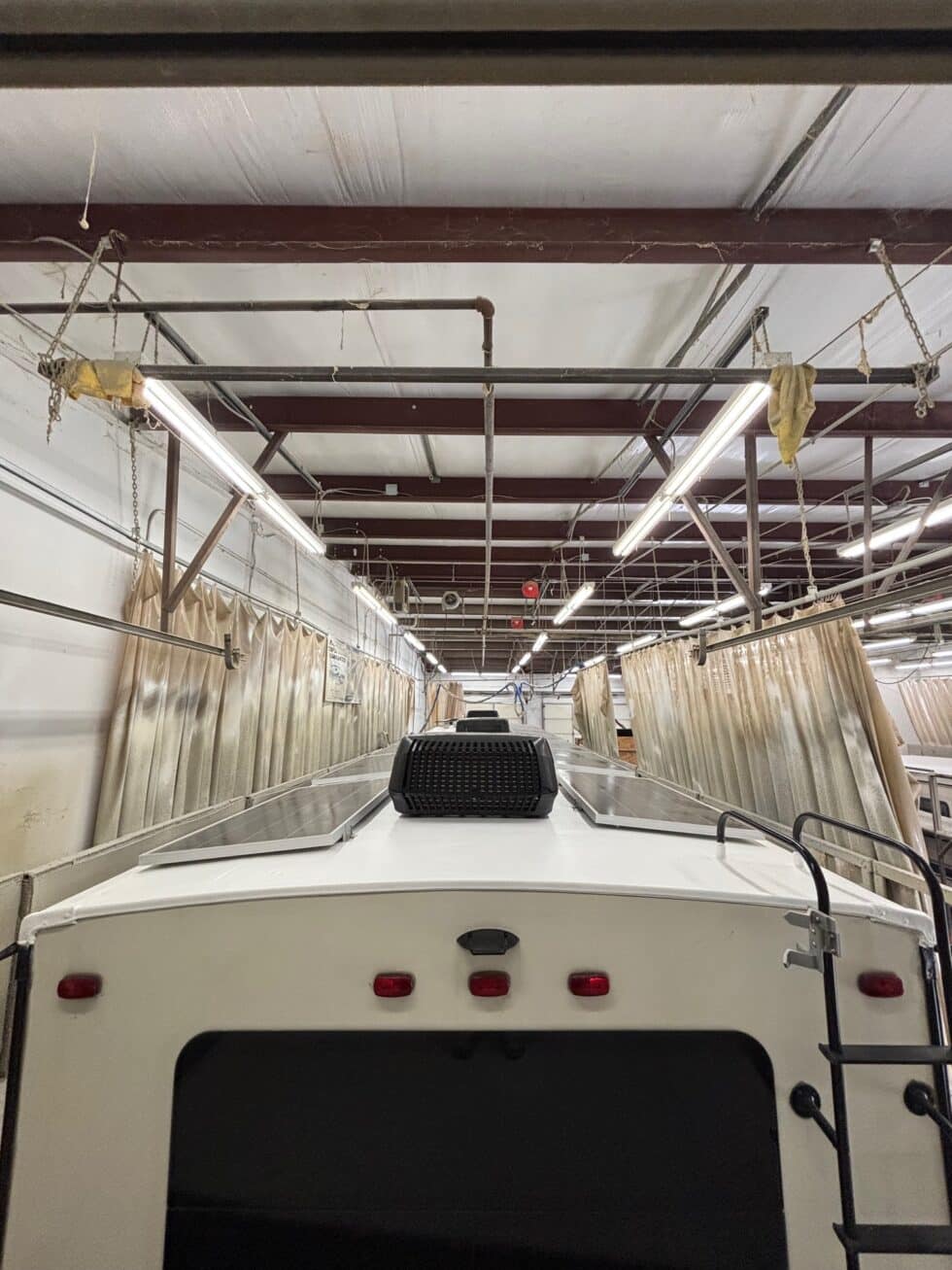 rv roof in Denton, tx shop before flexarmor applied